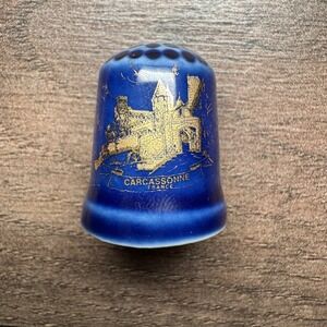 Vintage Carcassonne France Thimble Blue Gold